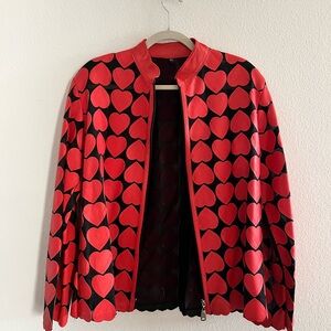 Red Heart Pattern leather Jacket size XL